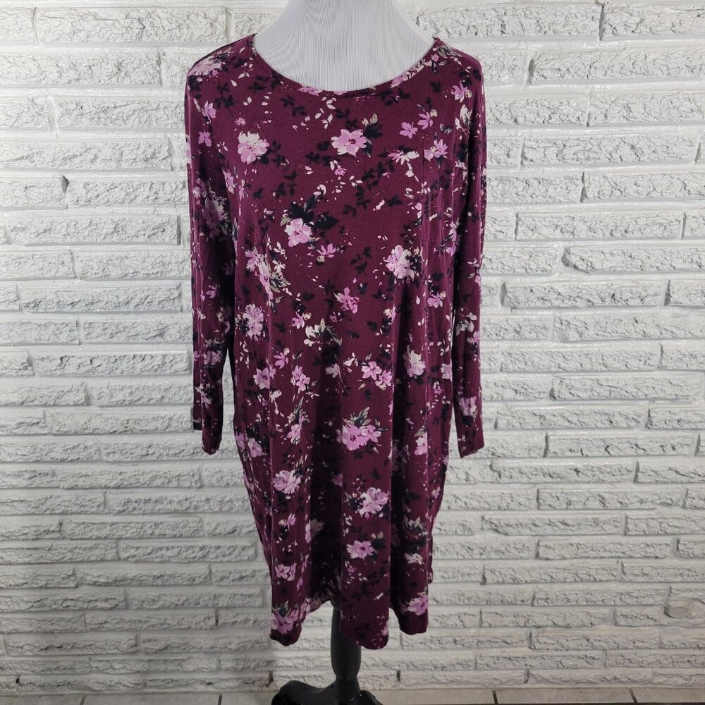 J Jill Womens Pajama Top XL Long Sleeve Purple Floral Loungewear FLO145E